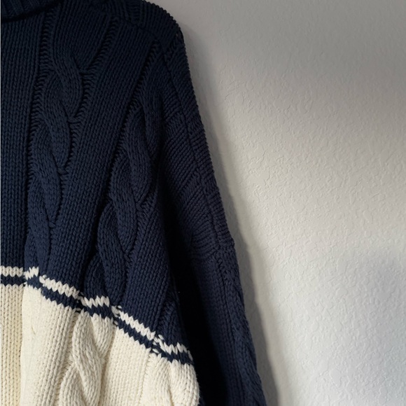Staud Navy & Cream Half-Zip Cable Knit Sweater - Picture 11 of 12